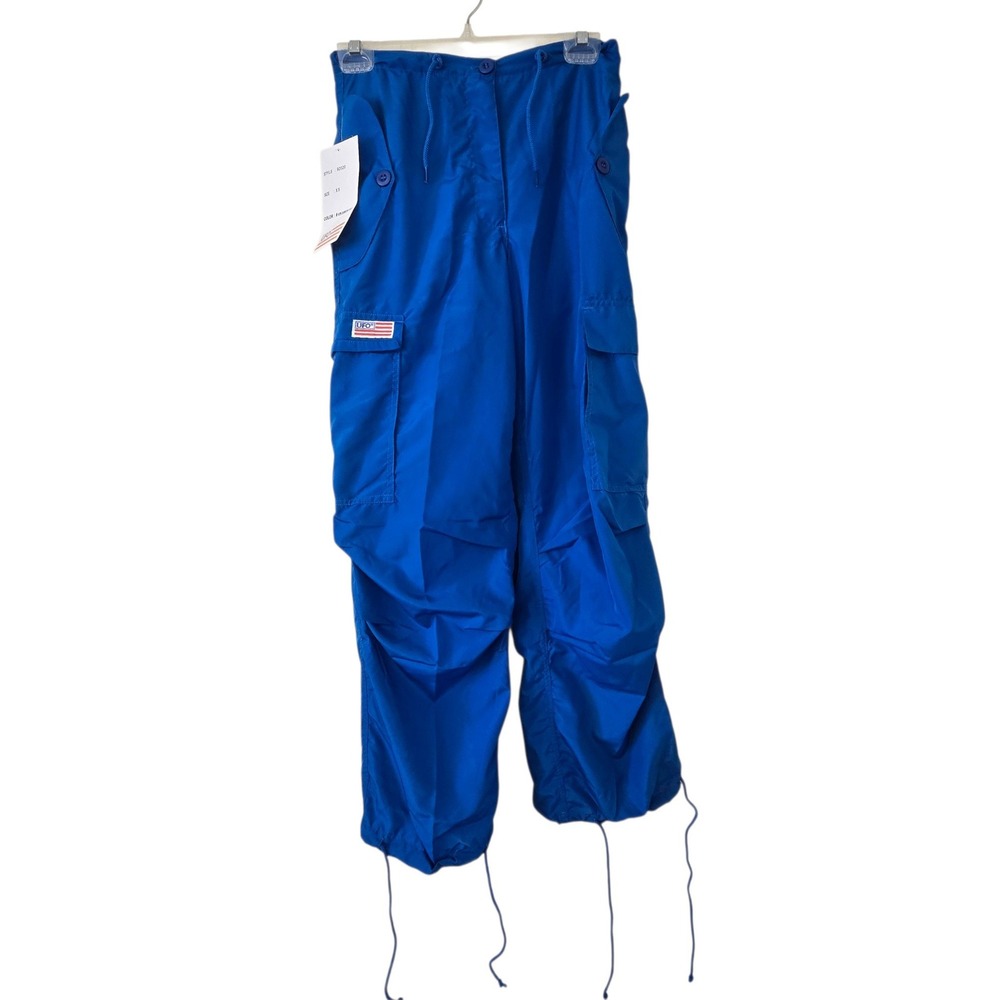 UFO Girly Fit Cargo Pants XS Fluorescent Blue Y2K Rave Parachute NWT